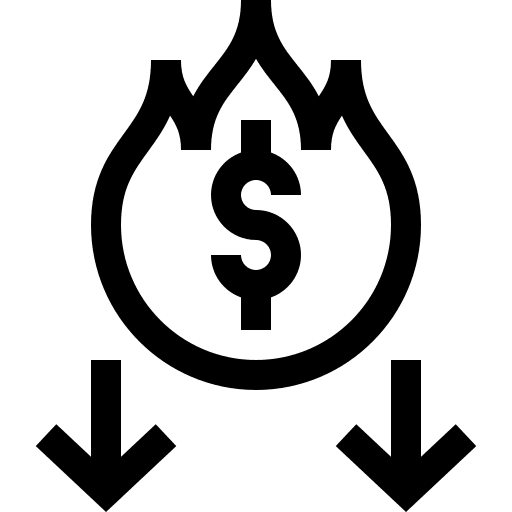 Deflation flame down arrow burn icon