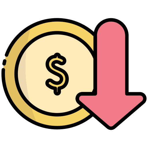 Decrease money loss down arrow business and finance icon Decrease money loss down arrow business and finance icon