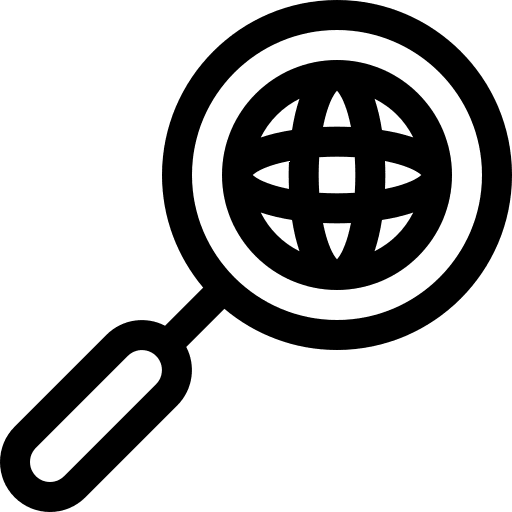 Global research earth grid loupe internet icon
