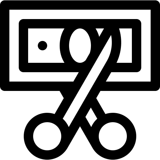 Cost cut money scissors icon