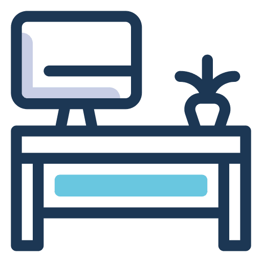 Office computer plant pot work station icon
