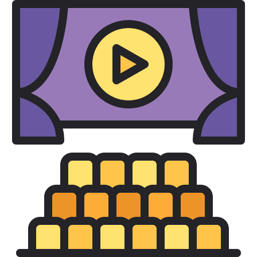 Cinema seats play button entertainment filming icon