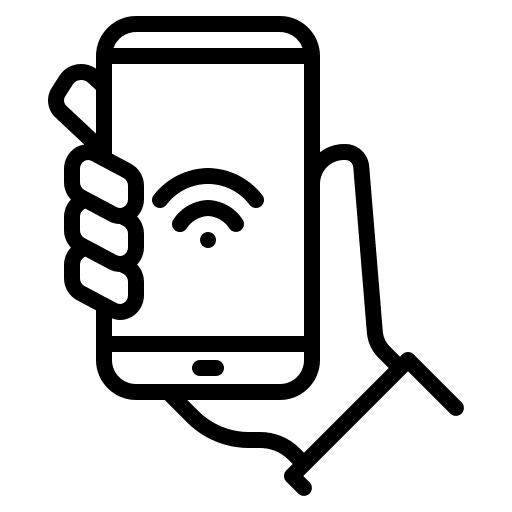 Smartphone iot hand on smartphone icon