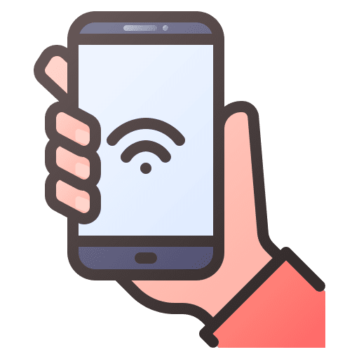 Smartphone hand on electronics signal icon