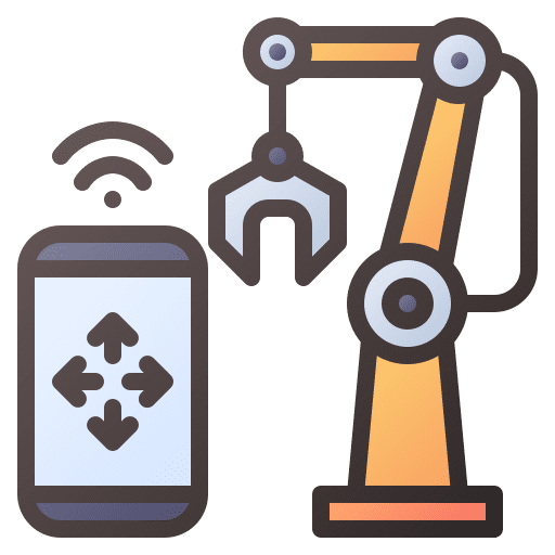 Robot arm factory control internet of things icon