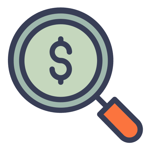 Money business and finance magnifier search icon Money business and finance magnifier search icon