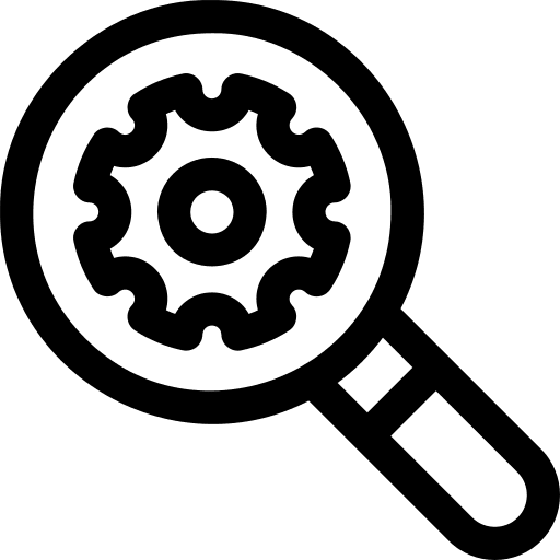 Seo seo and web gear magnifying glass icon