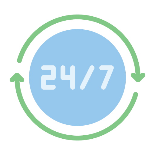 Open 24 hours 24-7 customer support open 24 hours icon