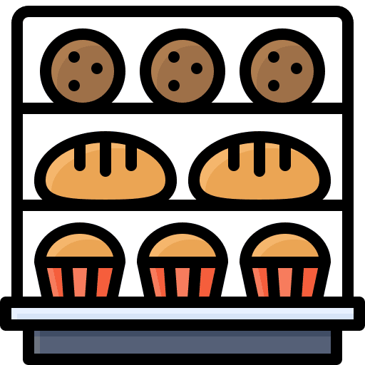Bakery shop food and restaurant display donuts icon