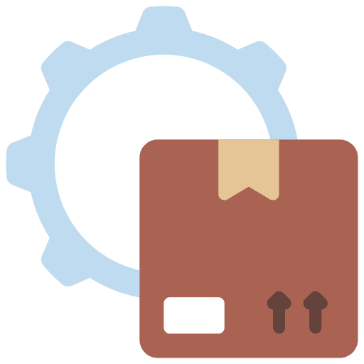 Product management gear delivery box cog icon