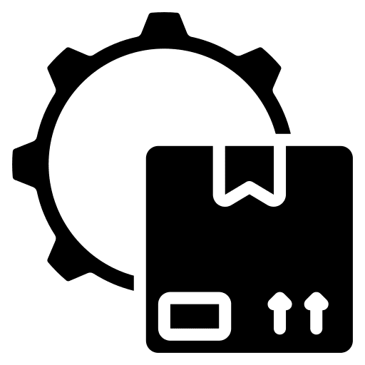 Product management delivery box product management cog icon
