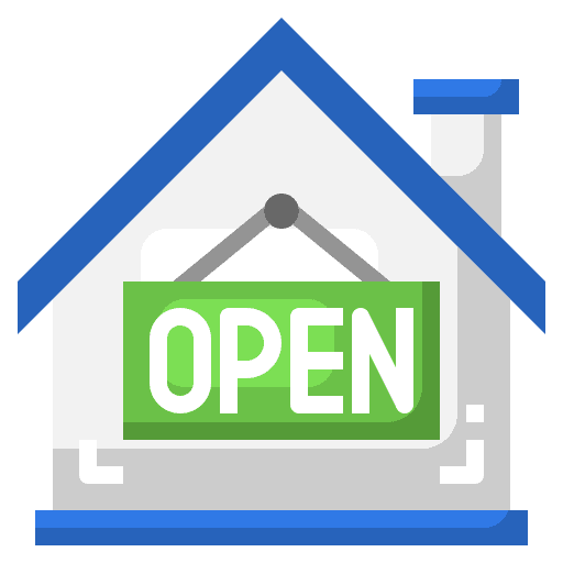 Open building real estate architecture and city icon