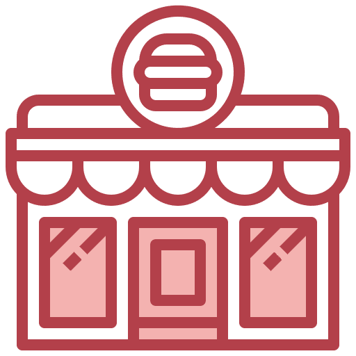 Burger architecture and city hamburger business icon