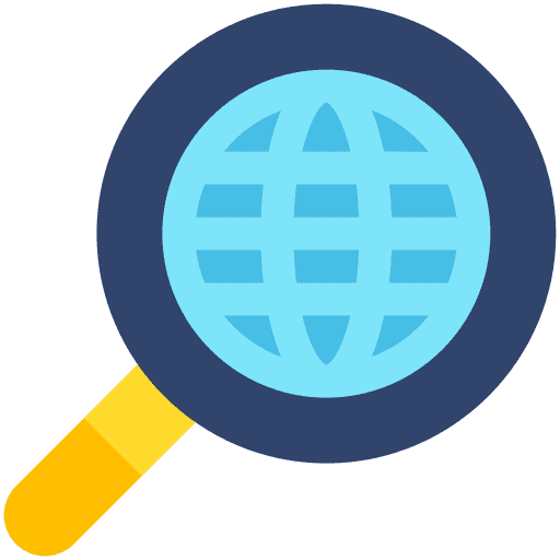 Search engine browse globe magnifying glass icon