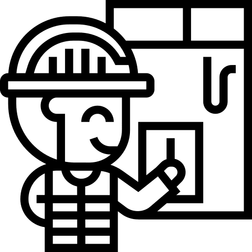 Plastering worker wall construction and tools icon