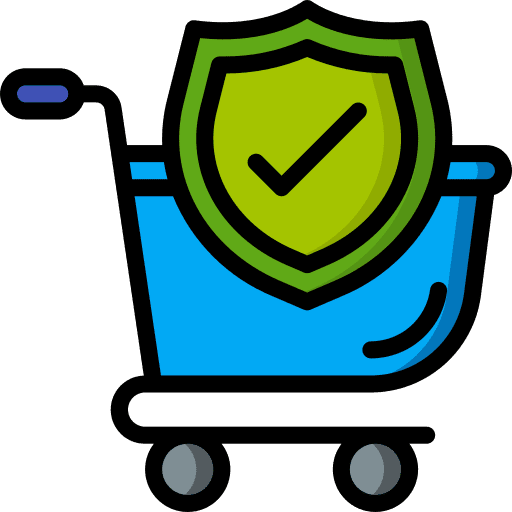 Shopping trolley shield check mark secure shopping icon