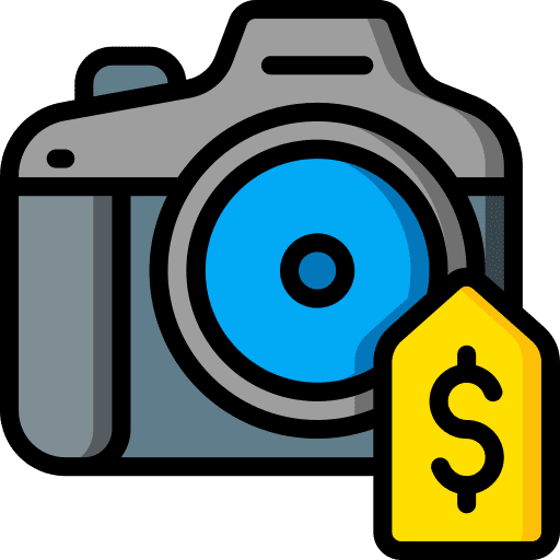 Camera price tag commerce and shopping electronics icon