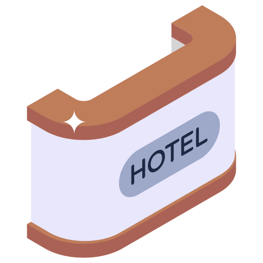 Front desk tourism check in hotel icon