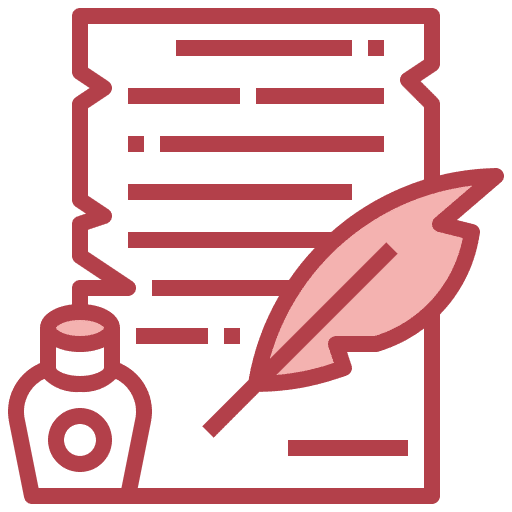 Law feather pen paper communications icon