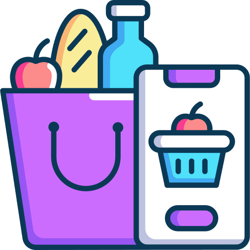 Groceries food and restaurant shopping basket shopping store icon