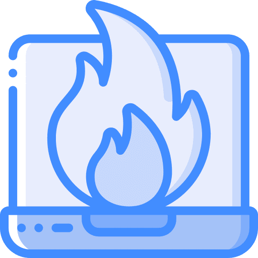 Laptop fire flame electronics icon