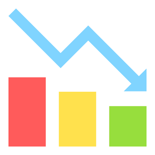 Down arrow business and finance decrease bar chart icon