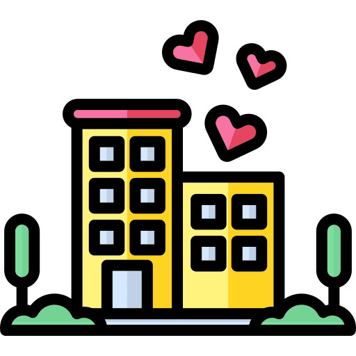 Honeymoon architecture and city hotel hearts icon