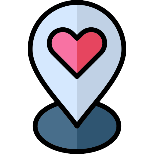 Pin location maps and location heart icon