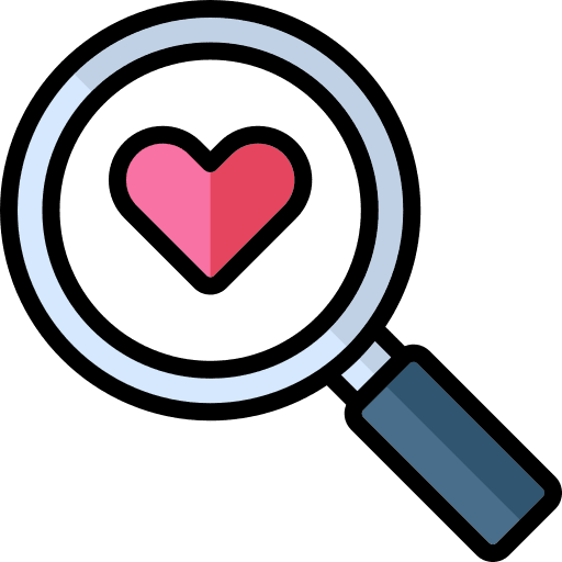 Magnifier love and romance loupe heart icon