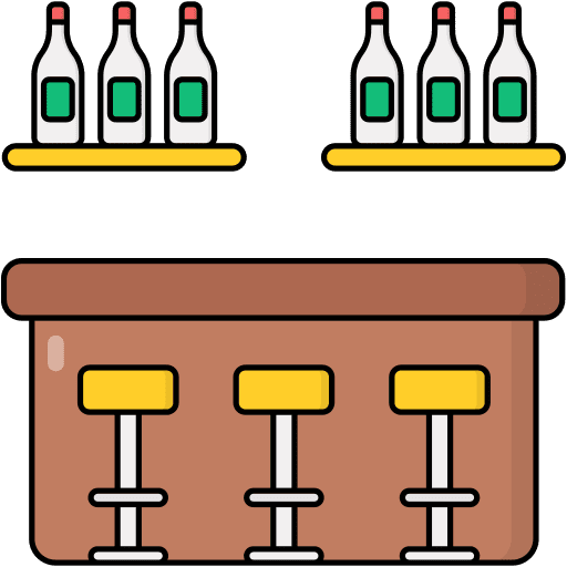 Bar counter chairs alcoholic drink bottle icon Bar counter chairs alcoholic drink bottle icon