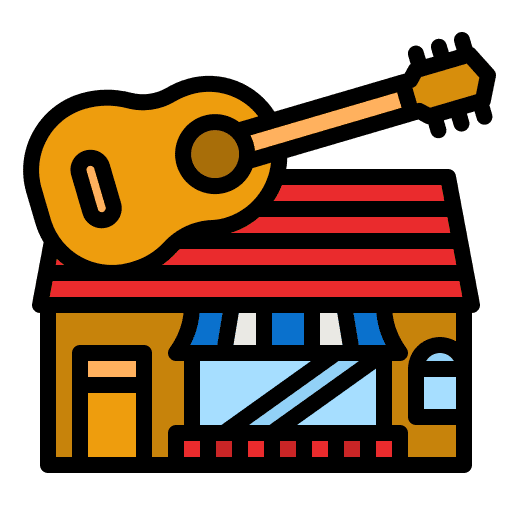 Music shop building architecture and city guitar icon Music shop building architecture and city guitar icon