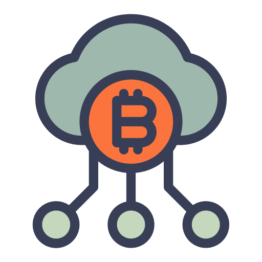 Bitcoin blockchain cloud storage digital currency icon