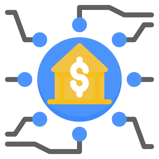 Bank online organization management decentralization icon Bank online organization management decentralization icon