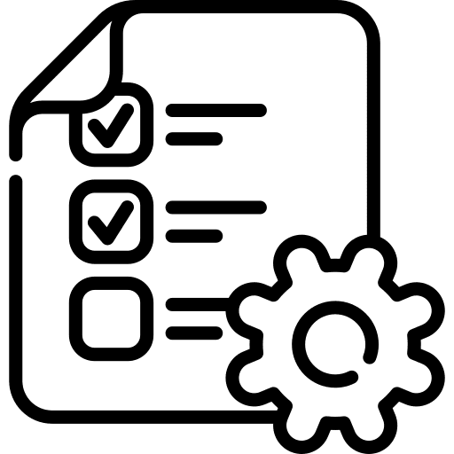 Product management checklist check gear icon Product management checklist check gear icon