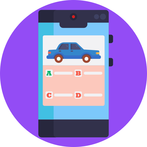 Driving school test interface smartphone icon Driving school test interface smartphone icon
