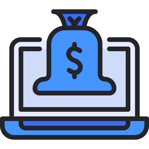Laptop money bank bag icon Laptop money bank bag icon