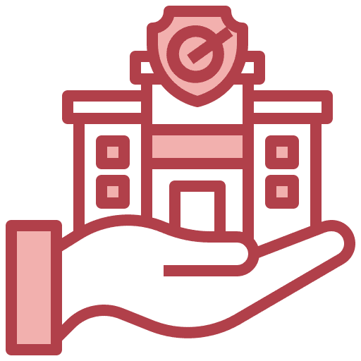 Insurance company protection care architecture and city icon