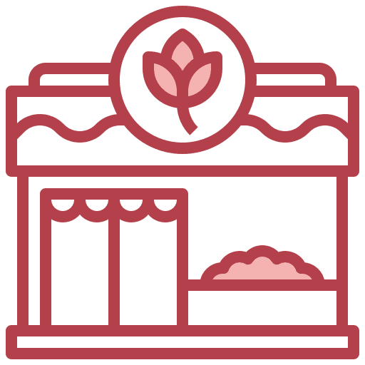 Flower shop architecture and city flower shop buildings icon