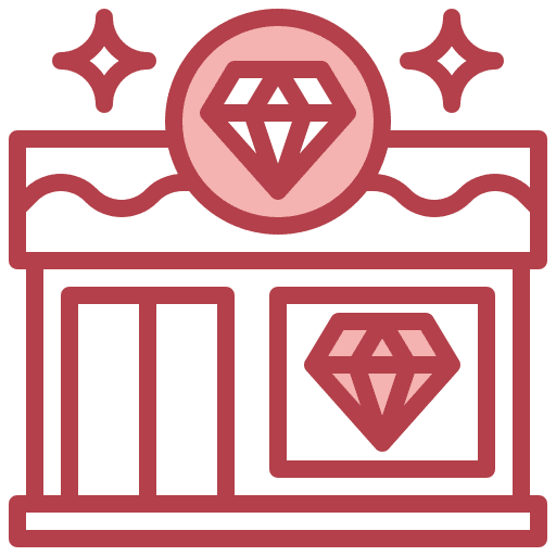 Jewelry store architecture and city buildings grow shop icon