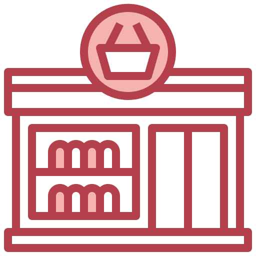 Supermarket architecture and city grow shop store icon