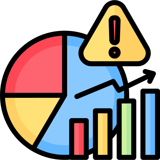 Analytics analysis pie chart warning icon