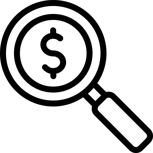 Crowdfunding market research searching magnifier icon