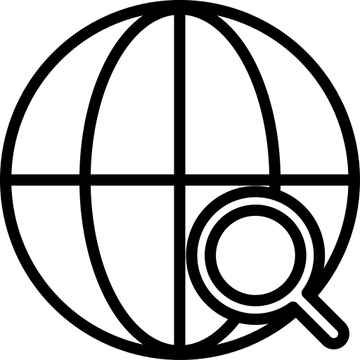 Worldwide loupe worldwide globe grid icon