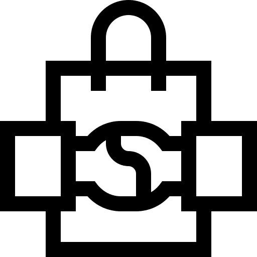 Cooperate commerce and shopping shopping bag handshake icon
