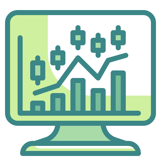 Computer stock market business and finance bar chart icon