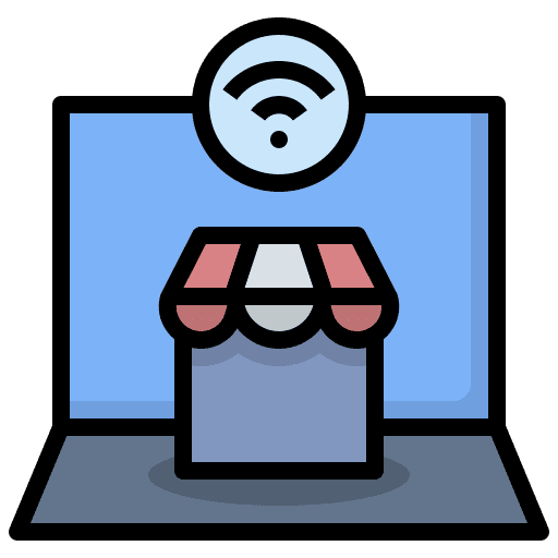 Online store contactless commerce and shopping digital marketing icon Online store contactless commerce and shopping digital marketing icon