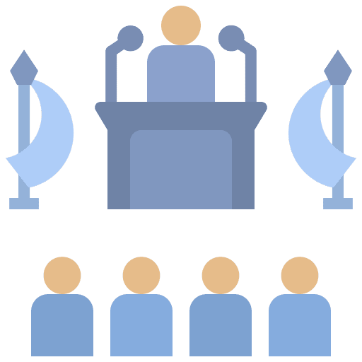 Politician podium communications policy icon Politician podium communications policy icon