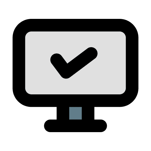 Computer information system computer tick icon Computer information system computer tick icon