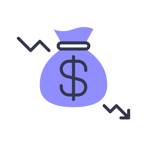 Losses down arrow losses coin icon Losses down arrow losses coin icon