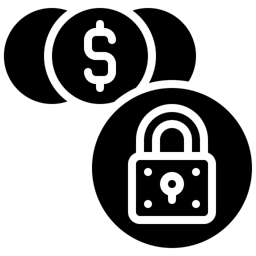 Coins secure padlock coins icon